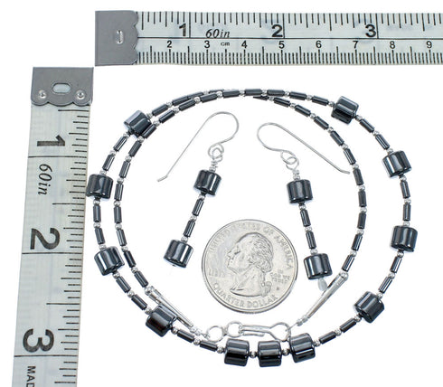 Genuine Sterling Silver Southwest Hematite Bead Necklace Set JX128500
